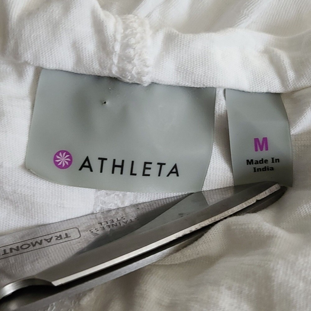 Athleta La Tara Tunic Top Size M White Embroidered Hooded Drop Waist Pockets EUC - Picture 2 of 10